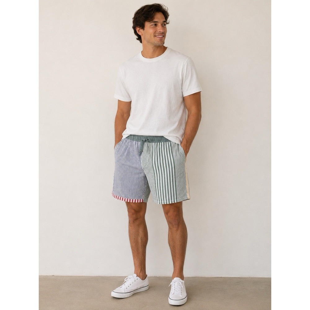 J. Crew Broken-In Oxford Shorts Mens Pockets Striped Stretch Pull On Size XL